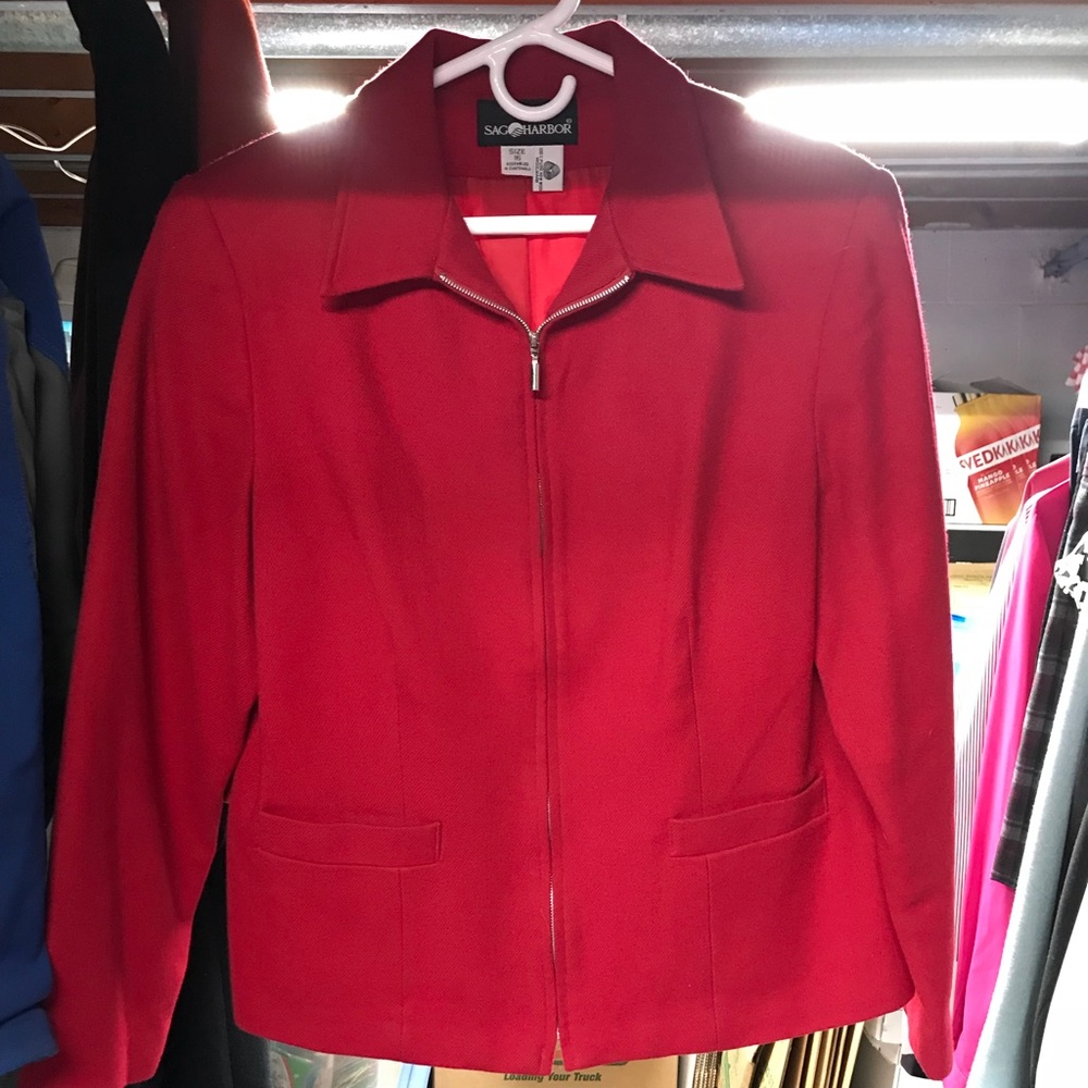 Red zip wool blazer